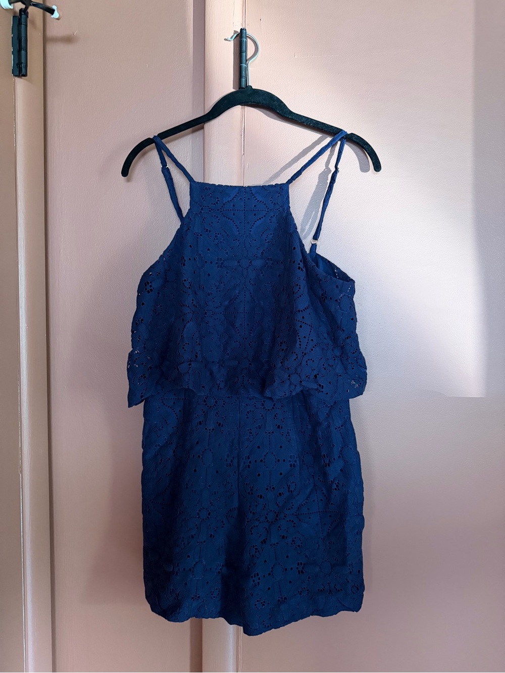 Lilly Pulitzer Navy Eyelet Lace Spaghetti Strap Romper